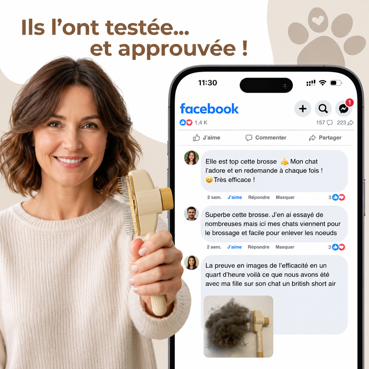 Brosse Attrape'poils™ pour chats
