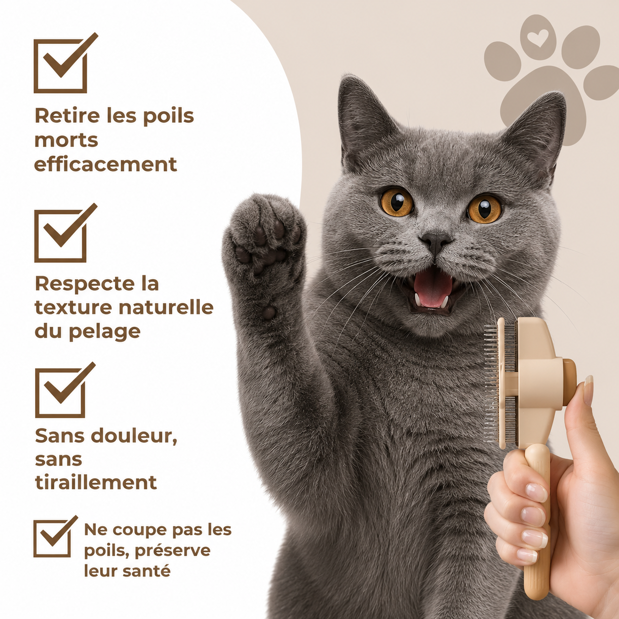 Brosse Attrape'poils™ pour chats