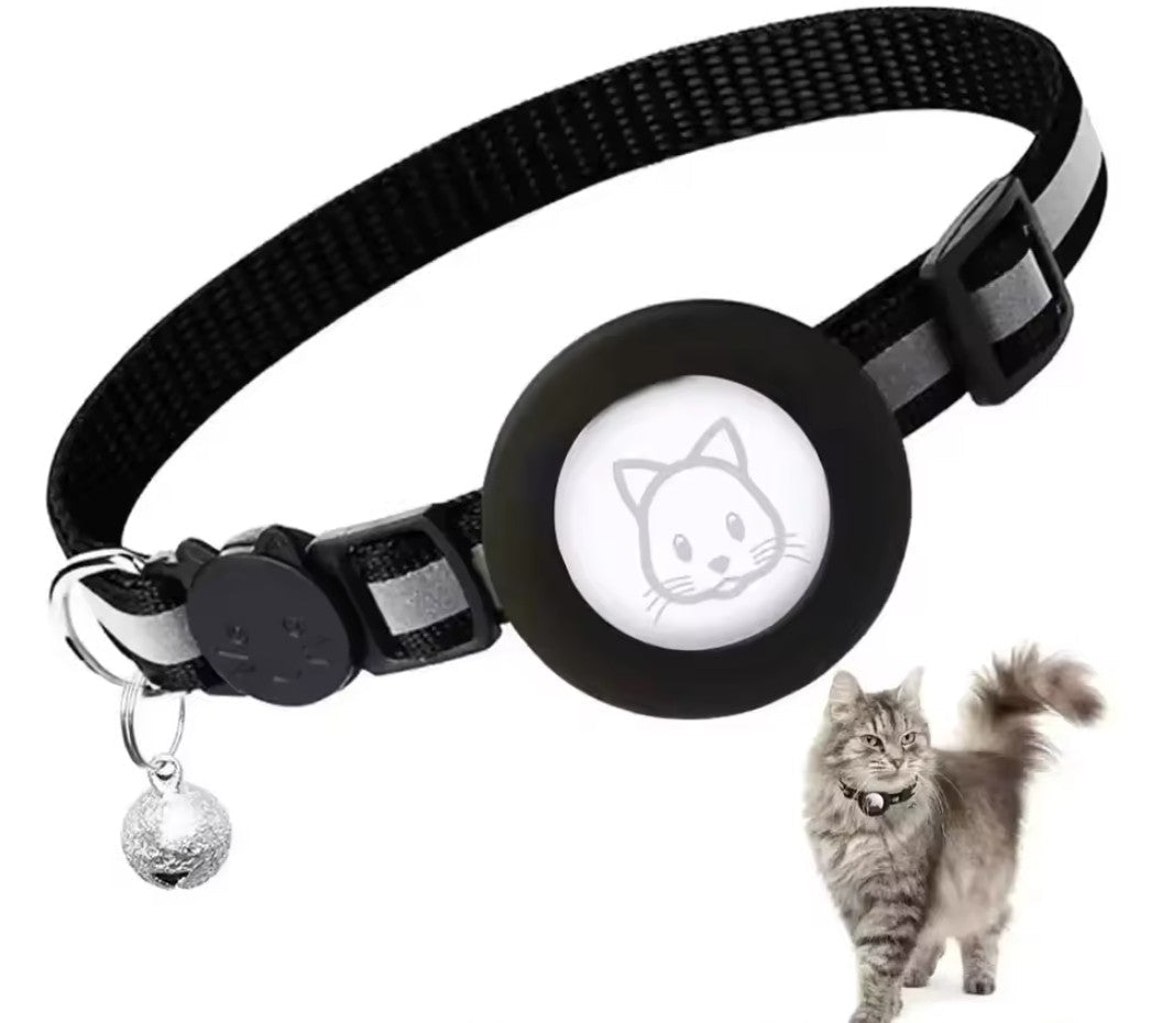 Collier Chat Réfléchissant avec Support AirTag - Clochette - Système anti-étranglement