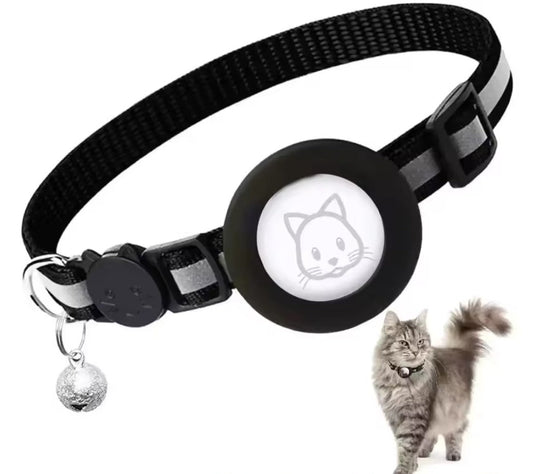 Collier Chat Réfléchissant avec Support AirTag - Clochette - Système anti-étranglement